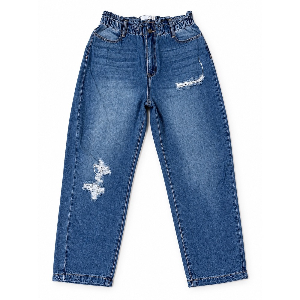 KanCan Distressed Paperbag Waist Mom Jeans Medium Wash RX10652 Size 13